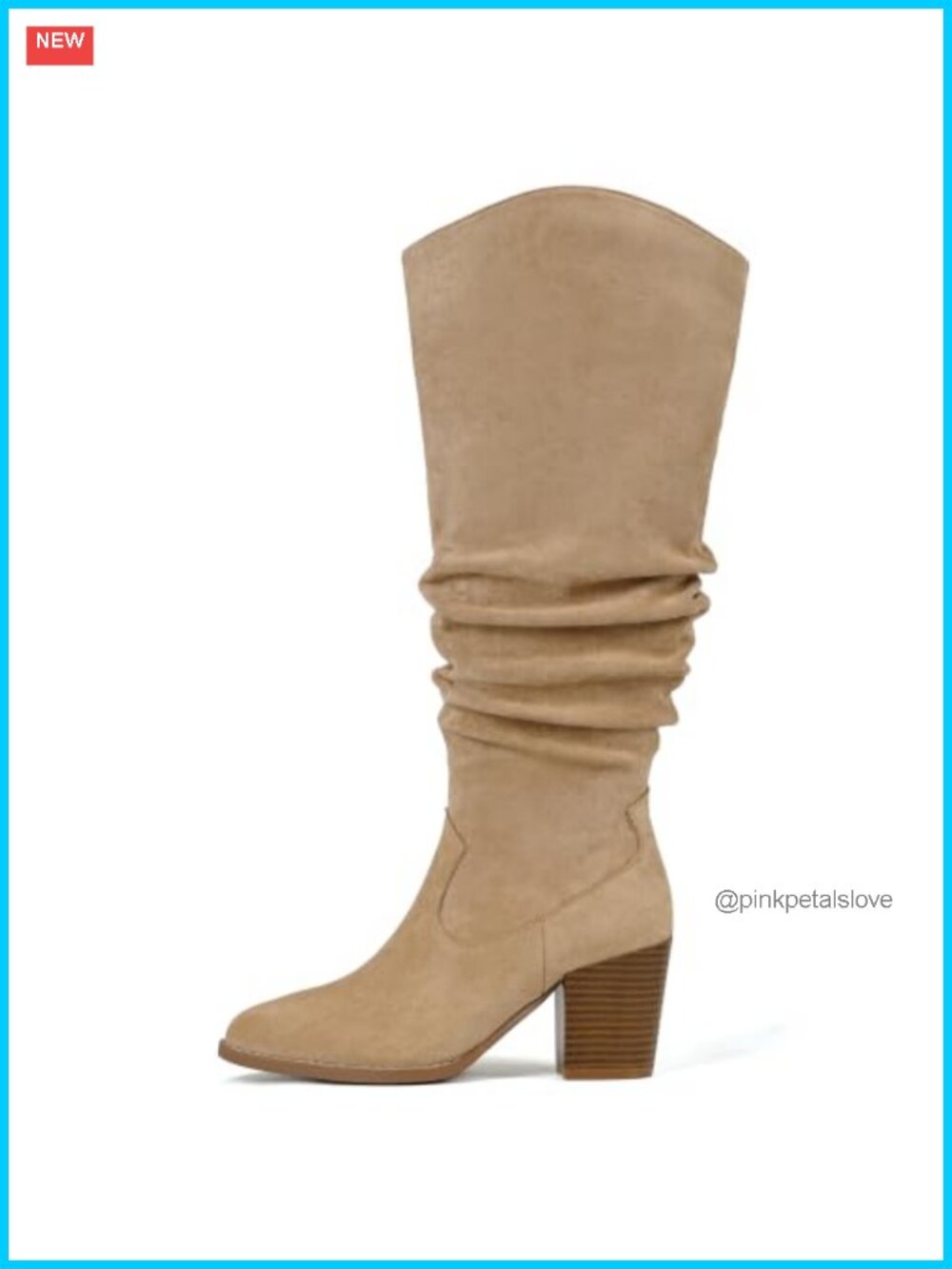 Womens Knee High Slouch Boots Faux Suede Block Heel Wide Calf